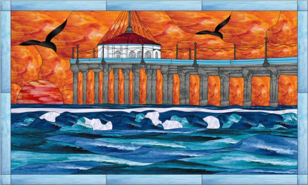 Manhattan Beach Pier At Sunset Stained Glass Window