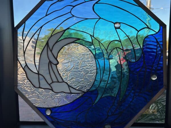 Octagon Cresting Wave Leaded Stained Glass Window Panel