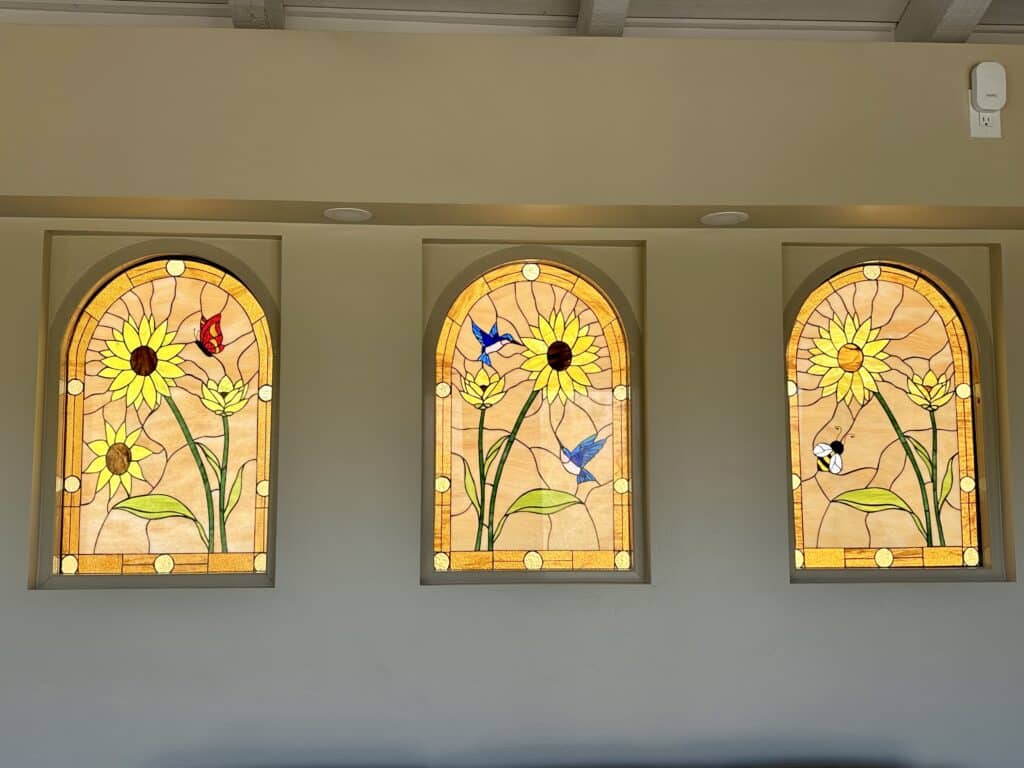 Beautiful Sun flower Stained Glass Windows with Vinyl framing Installed