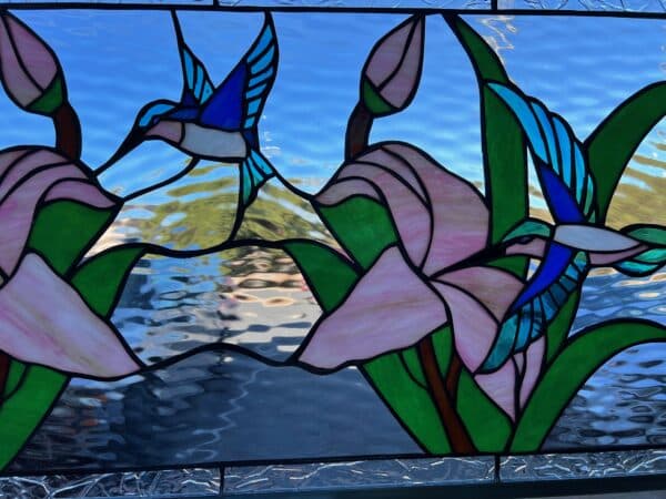So nice! Mirrored Hummingbird & Lily Stained Glass Window Panel