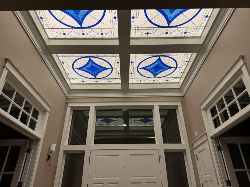 Clear Skylight Stained Glass with Blue Accents