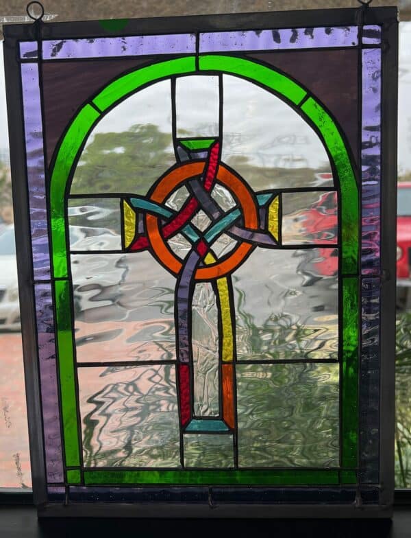 Vibrant Gothic Cross Stained Glass Window