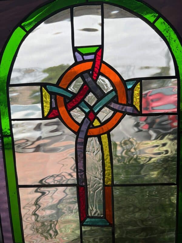 Vibrant Gothic Cross Stained Glass Window