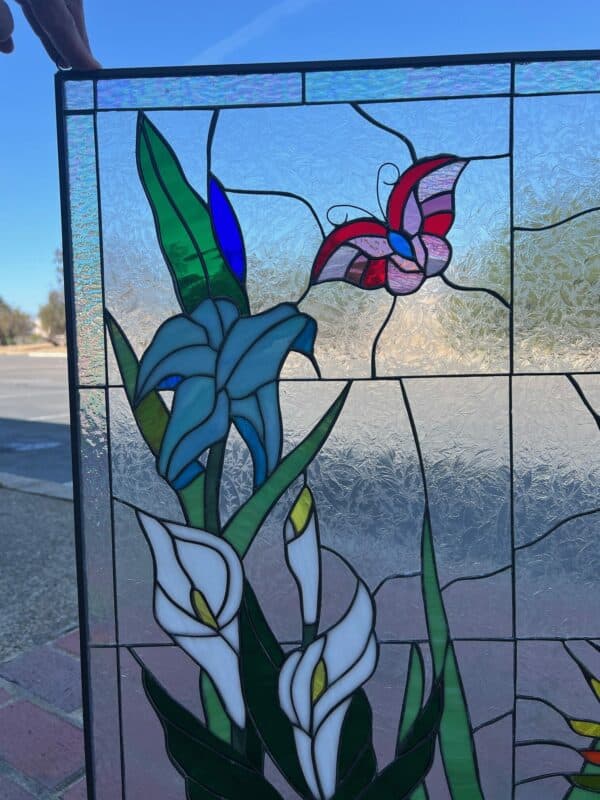 Hummingbird & Flower Paradise Stained Glass Window