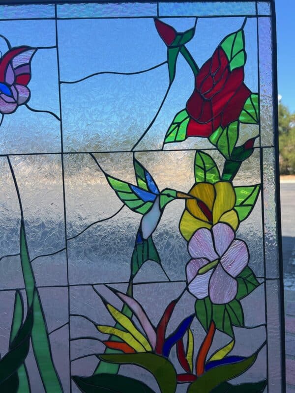 Hummingbird & Flower Paradise Stained Glass Window