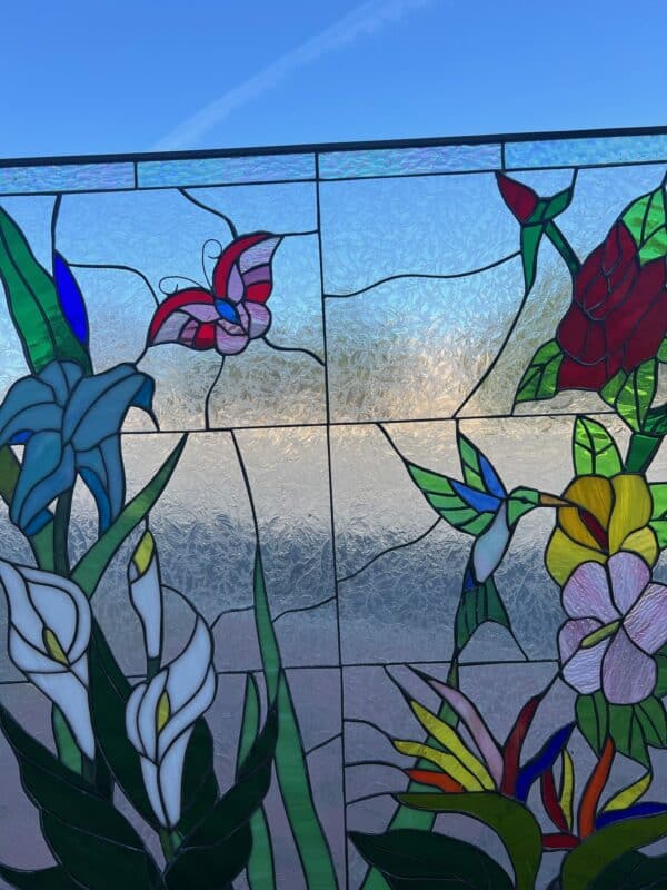 Hummingbird & Flower Paradise Stained Glass Window