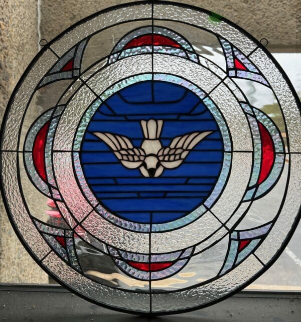 Elegant Descending Dove Stained Glass Window