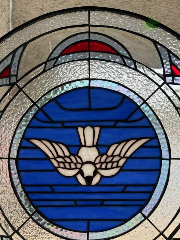 Elegant Descending Dove Stained Glass Window