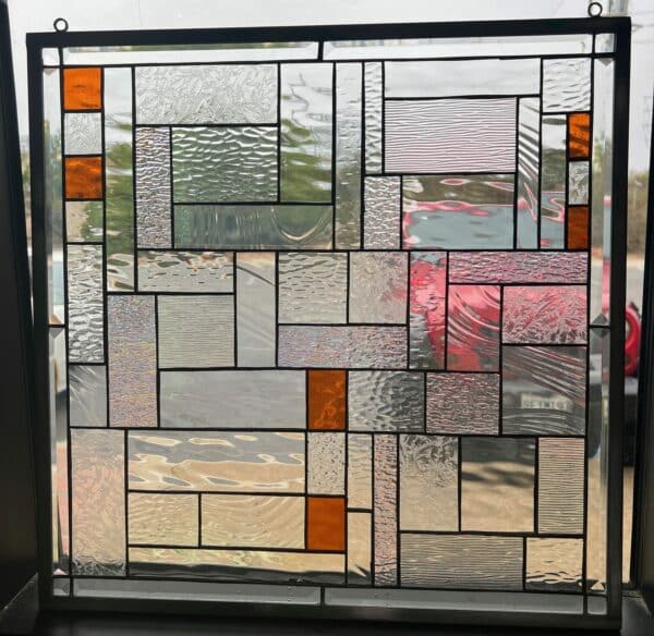 Beautiful Geometric Squares Stained Glass Window Panel