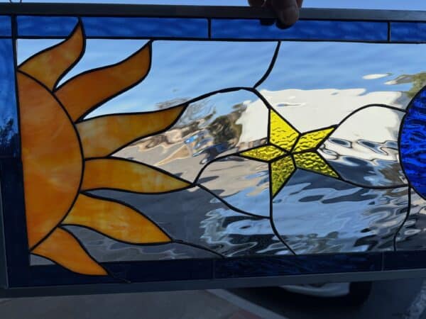 Vibrant Sun, Star & Moon Stained Glass Window