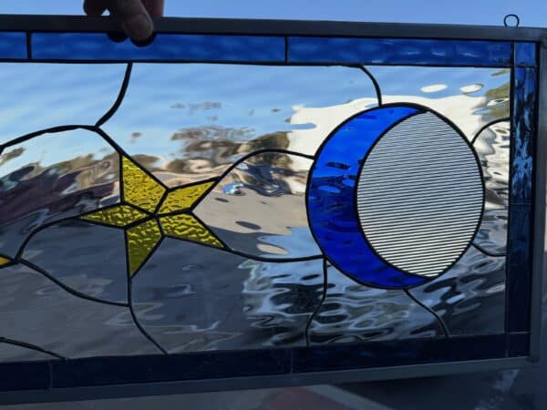 Vibrant Sun, Star & Moon Stained Glass Window