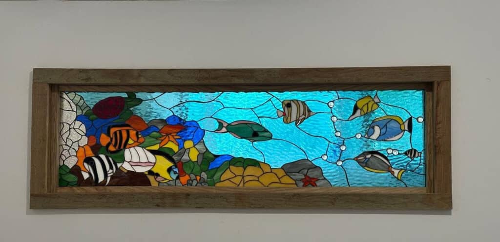 Colorful Sea Coral Transom window installed