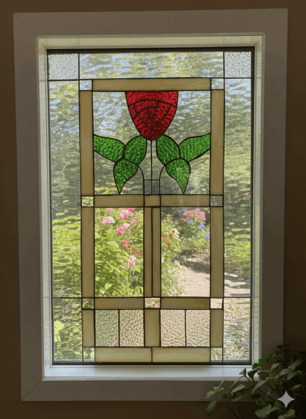 The English Flower Stained Glass Window Vinyl Framed, Insulated & Triple Paned