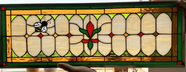 Victorian Flower With Bumble Bee Star Stained Leaded Glass Panel