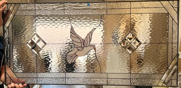 Dove With Beveled Diamonds Stained Glass Window Panel
