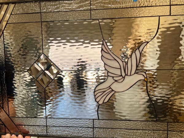Dove With Beveled Diamonds Stained Glass Window Panel