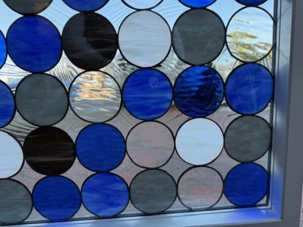 Install ready! Vinyl Framed and Insulated Stained Glass Colored Circles Window