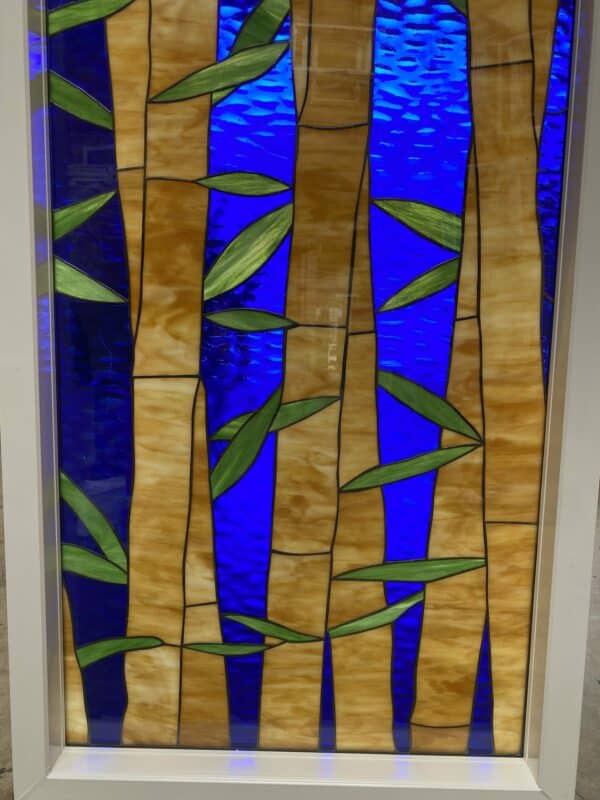 Stained Glass Bamboo & Deep Blue Sky Stained Glass Window Vinyl Framed, Insulated (Triple Paned)