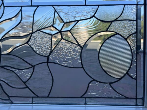 Vinyl framed and Triple Paned Beveled Sun, Moon & Star #2 Stained Glass Window