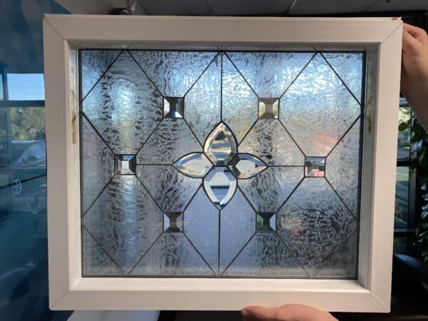 Simple & Elegant!! The "Ventura" Stained and Beveled Glass Window (Insulated In Tempered Glass & Vinyl Framed)