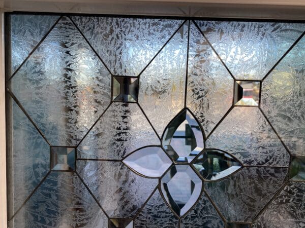 Simple & Elegant!! The "Ventura" Stained and Beveled Glass Window (Insulated In Tempered Glass & Vinyl Framed)