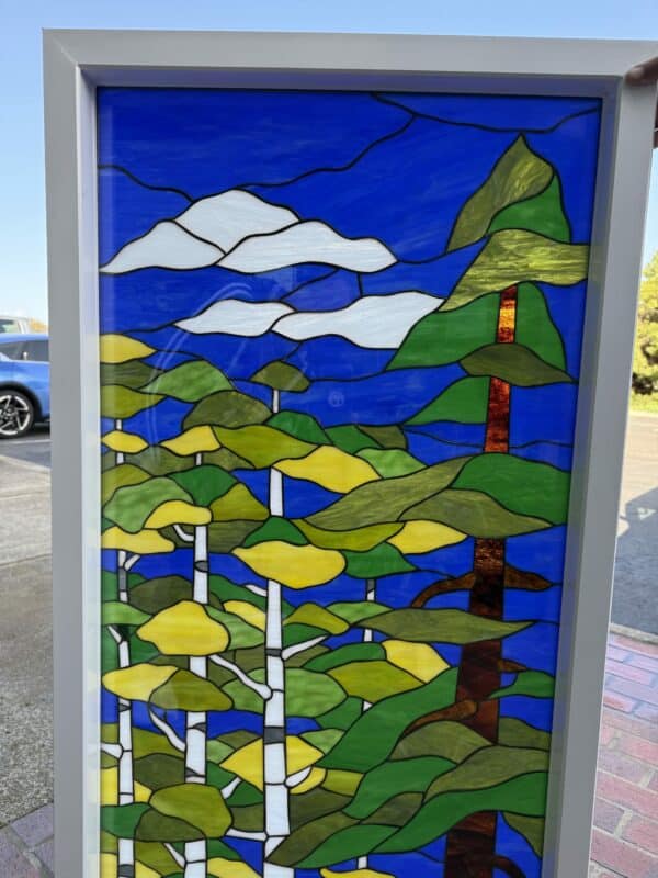 White Birch trees/ Nature Stained Glass Window Vinyl Framed, Insulated and Triple Paned
