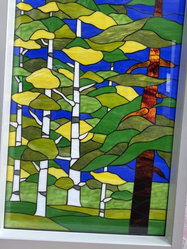 White Birch trees/ Nature Stained Glass Window Vinyl Framed, Insulated and Triple Paned