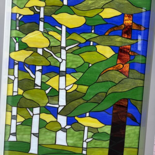White Birch trees/ Nature Stained Glass Window Vinyl Framed