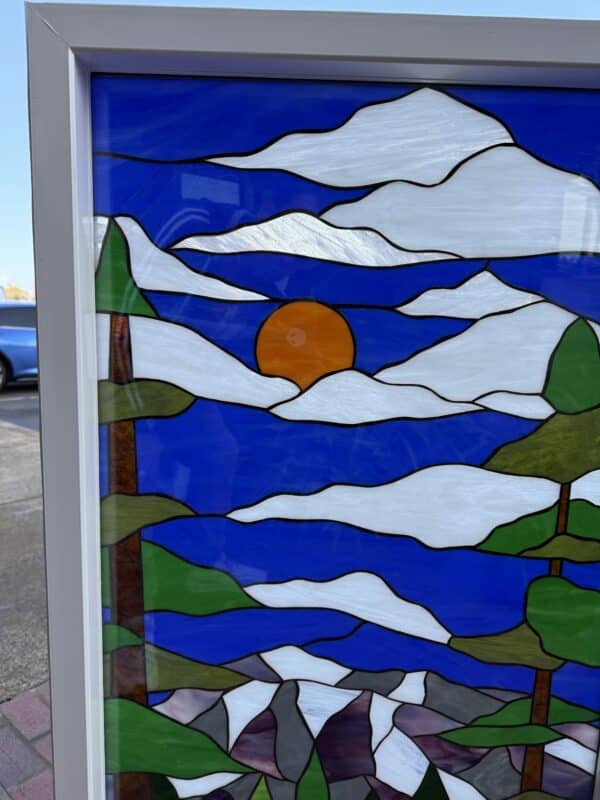 Pine Trees, Lake & MountainsStained Glass Window Vinyl Framed & Triple Paned