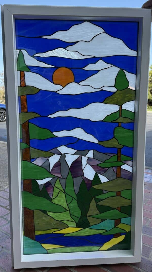 Pine Trees, Lake & MountainsStained Glass Window Vinyl Framed & Triple Paned