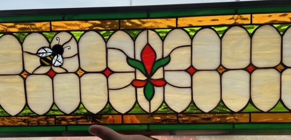 Victorian Flower With Bumble Bee Star Stained Leaded Glass Panel