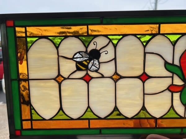 Victorian Flower With Bumble Bee Star Stained Leaded Glass Panel