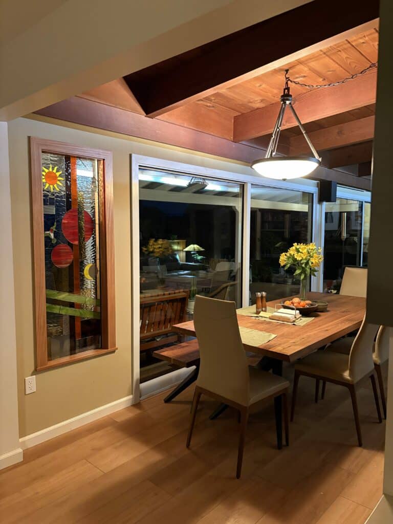 Hummingbird, Sun, and Moon Stained Glass for Dining Room