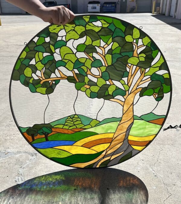 Colorful Tree Of Life Round Stained Glass Window