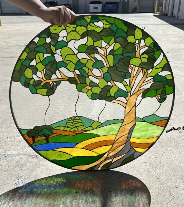 Colorful Tree Of Life Round Stained Glass Window