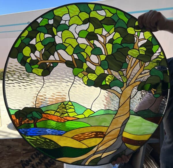 Colorful Tree Of Life Round Stained Glass Window