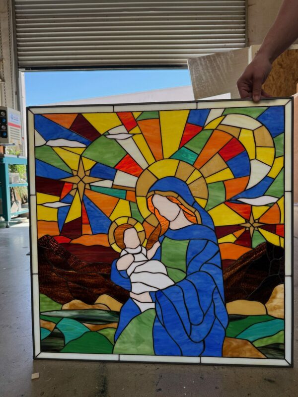 Mother Mary and baby Jesus Stained Glass Window Panel