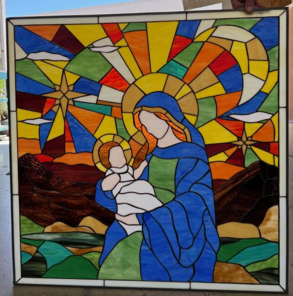 Mother Mary and baby Jesus Stained Glass Window Panel