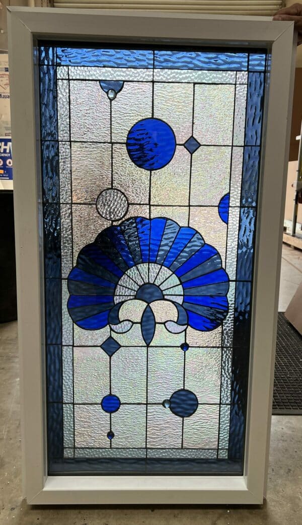Cobalt Blue Shell Stained Glass Window Vinyl Framed, Insulated & Triple Paned