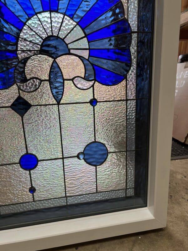 Cobalt Blue Shell Stained Glass Window Vinyl Framed, Insulated & Triple Paned