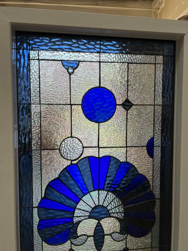 Cobalt Blue Shell Stained Glass Window Vinyl Framed, Insulated & Triple Paned