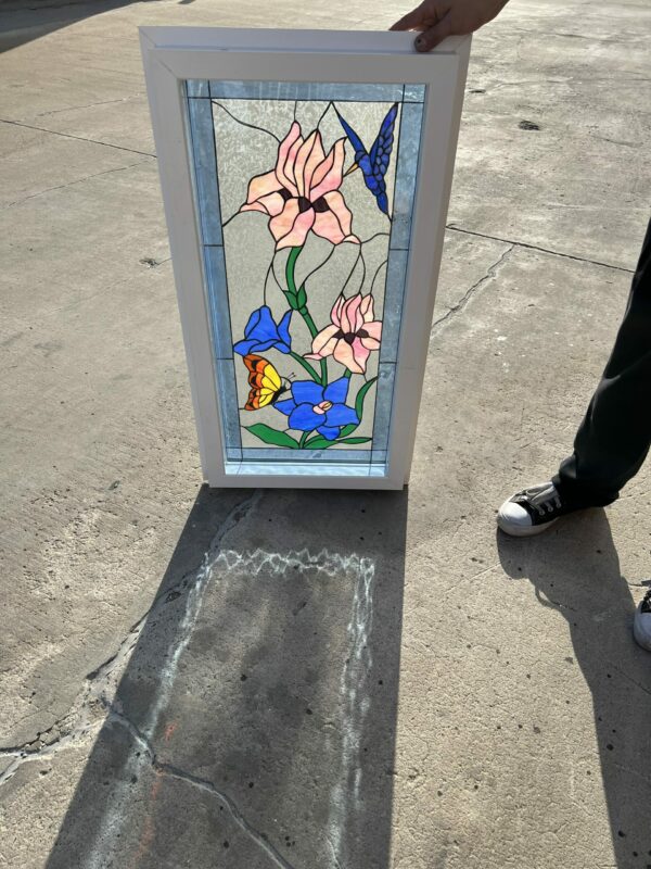 Butterfly, Hummingbird, And Iris Glass Window Vinyl Framed, Insulated & Triple Paned