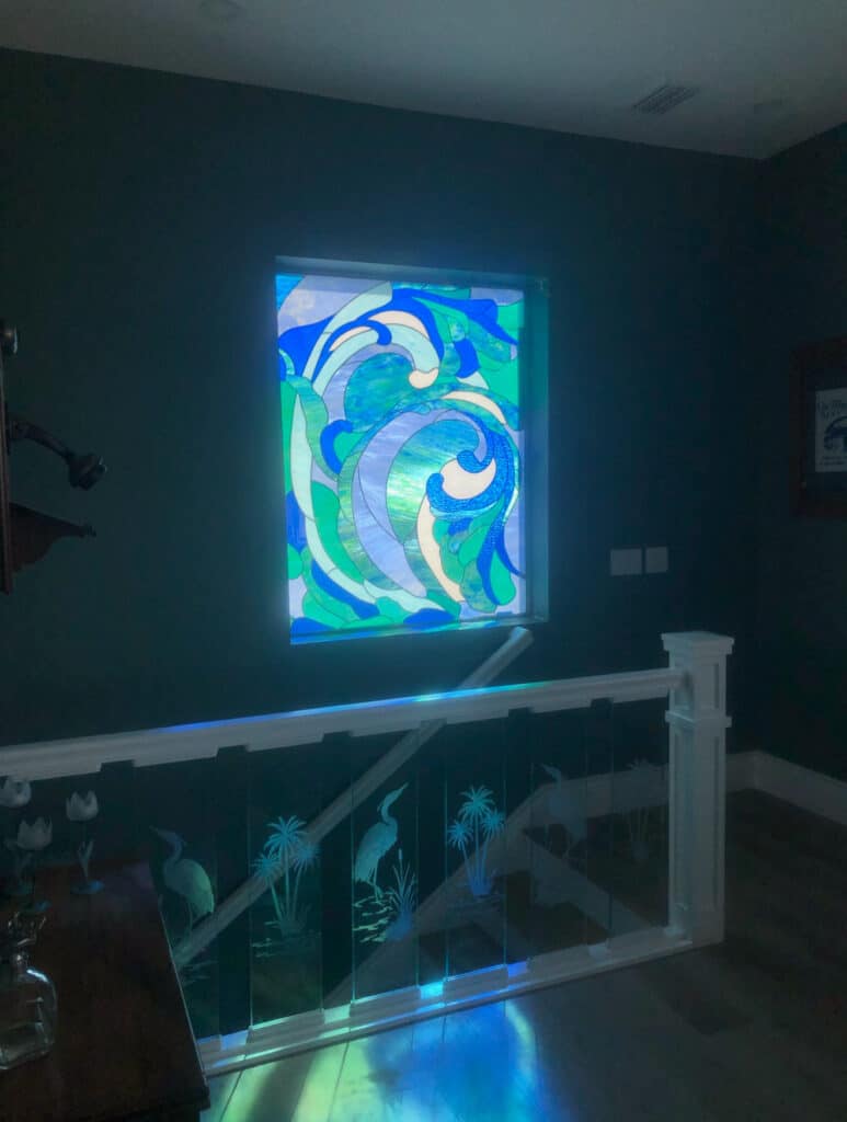 Breathtaking Wave Design Stained Glass Installed