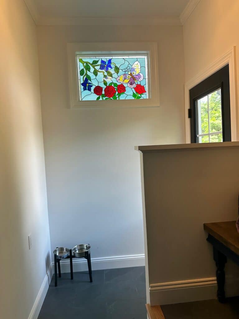 Beautiful Stained Glass Installed in a mudroom