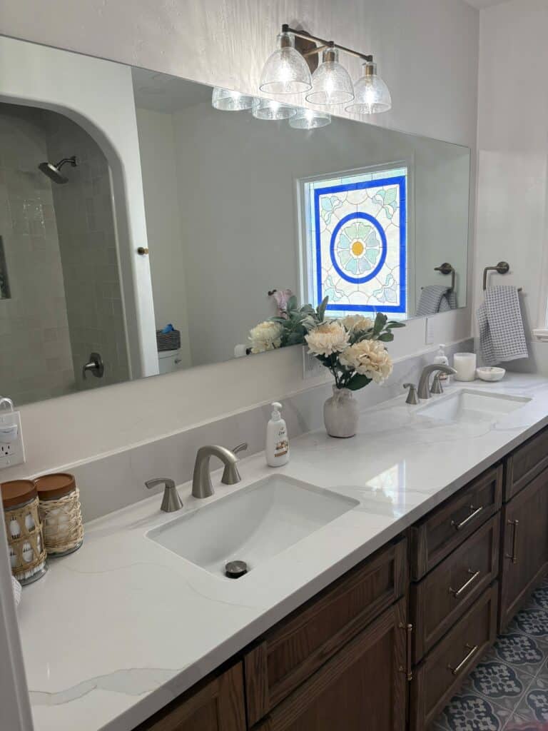 A Work Of Art! Stained Glass Installed In Bathroom