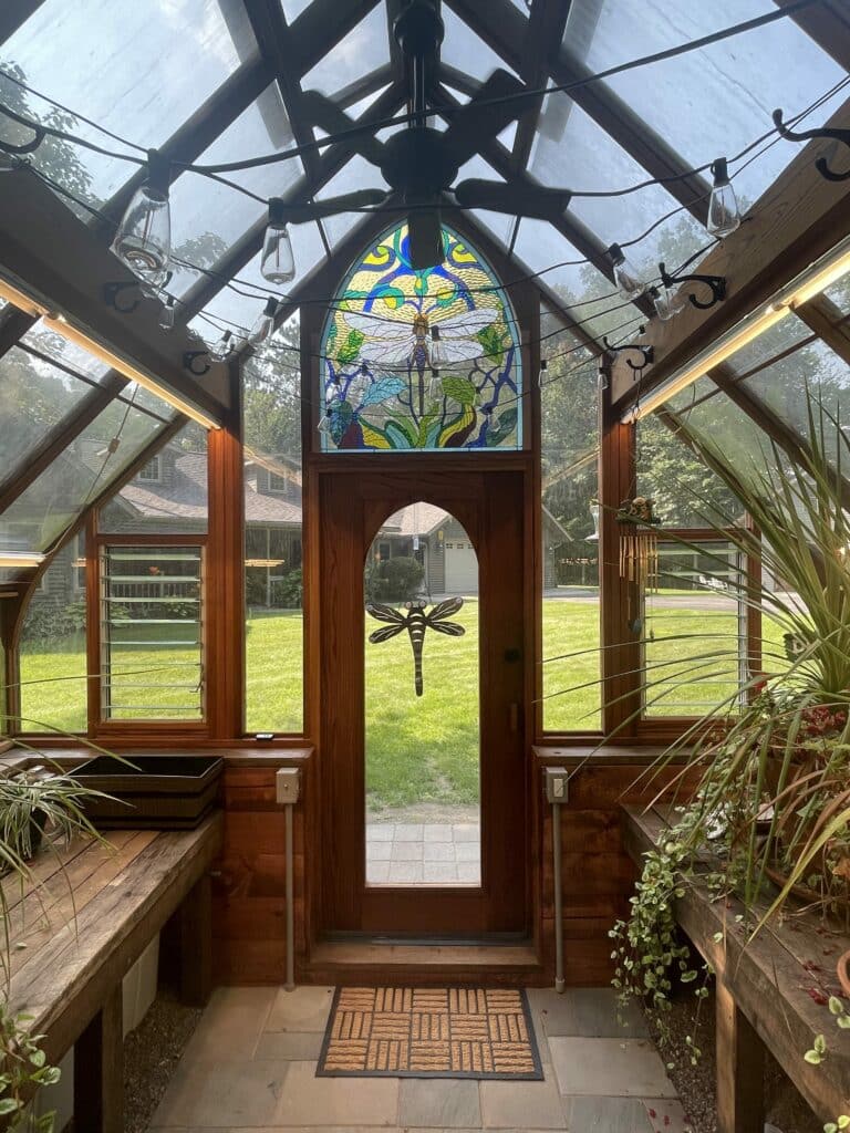 Custom Dragonfly Stained Glass Window Installed