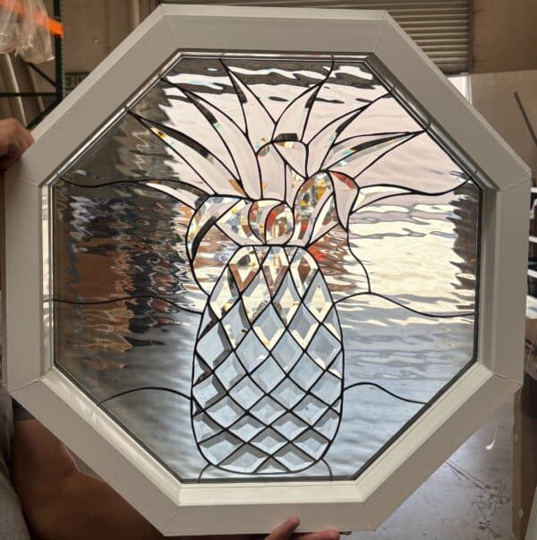 Vinyl Framed and Tempered Glass Insulated. Beautiful Beveled Pineapple Octagon Stained Glass Window!