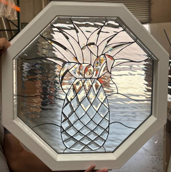 Vinyl Framed and Tempered Glass Insulated. Beautiful Beveled Pineapple Octagon Stained Glass Window!