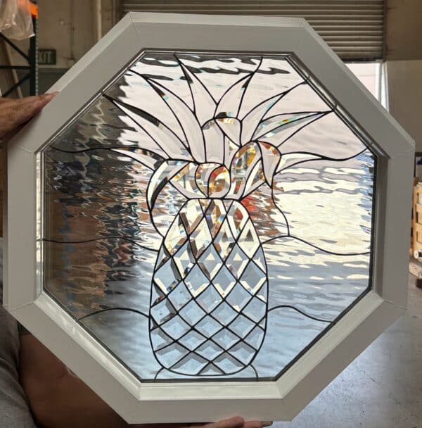 Vinyl Framed and Tempered Glass Insulated. Beautiful Beveled Pineapple Octagon Stained Glass Window!