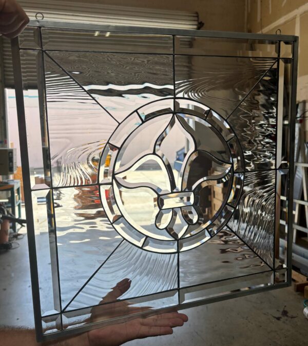 Beautiful Beveled "Fleur De Lis" Style Leaded Stained Glass Window Panel
